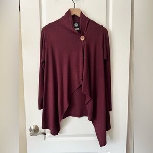 Bobeau Burgundy Textured Asymmetrical Sweater Cloak with Button Women’s XS